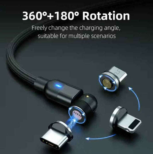 540Β° Rotatable 3 in 1 Magnetic Cable 3A Data Fast Charging
