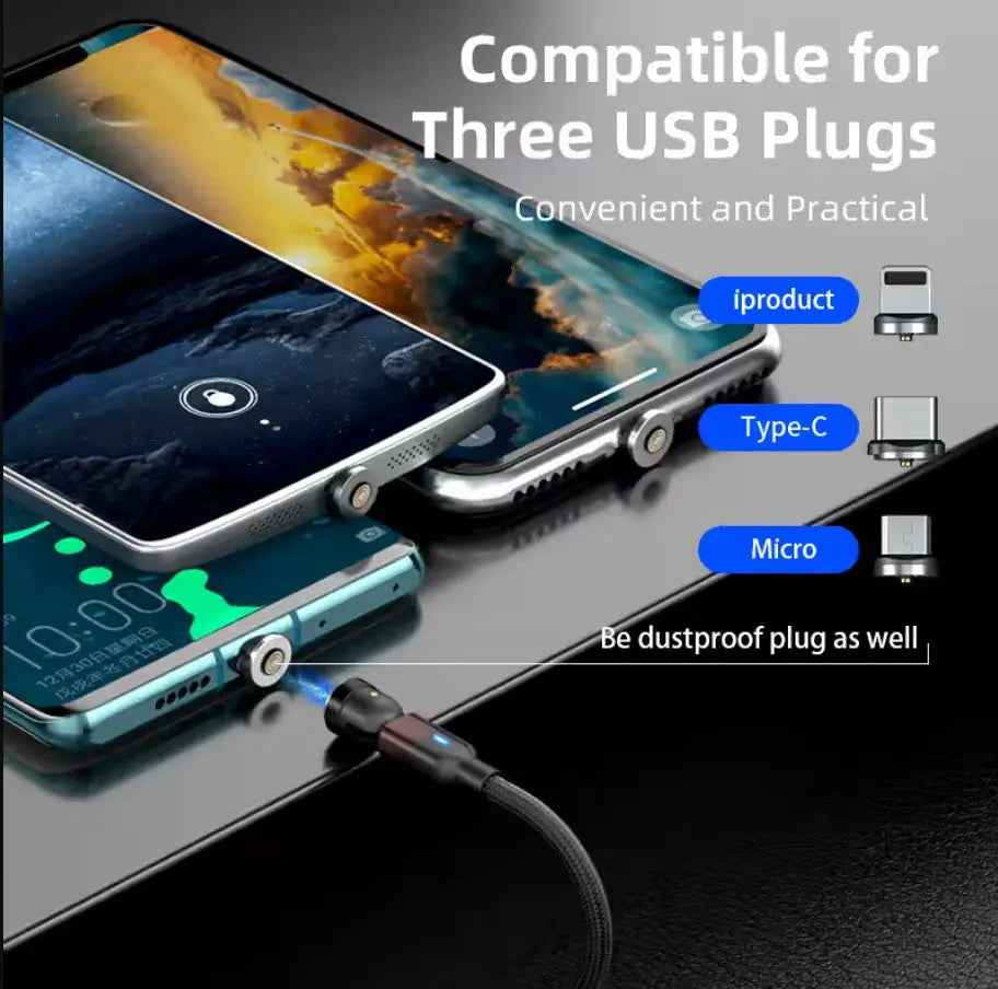 540° Rotatable 3 in 1 Magnetic Cable 3A Data Fast Charging